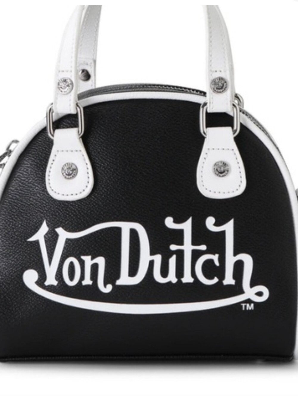 Von Dutch Black and White Logo Mini Dome Bag